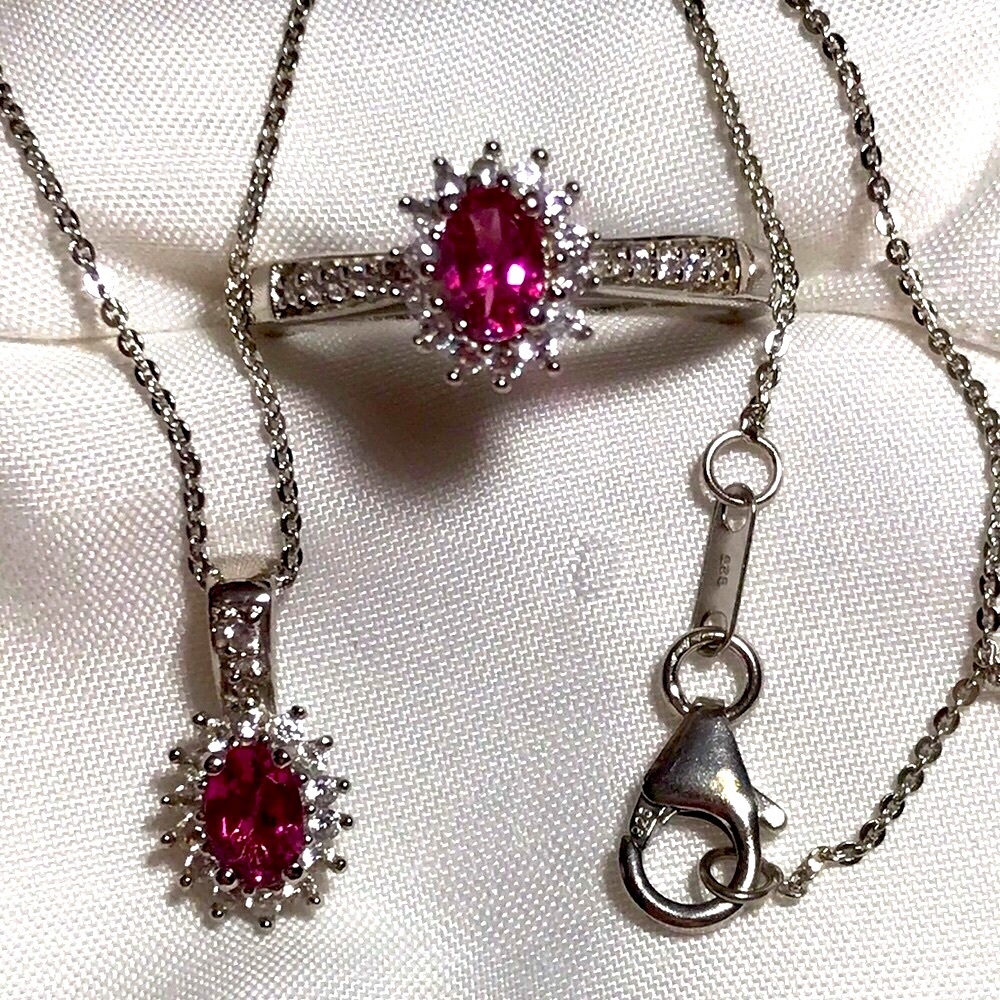 🌹Genuine Rubellite Tourmaline Ring and necklace set.